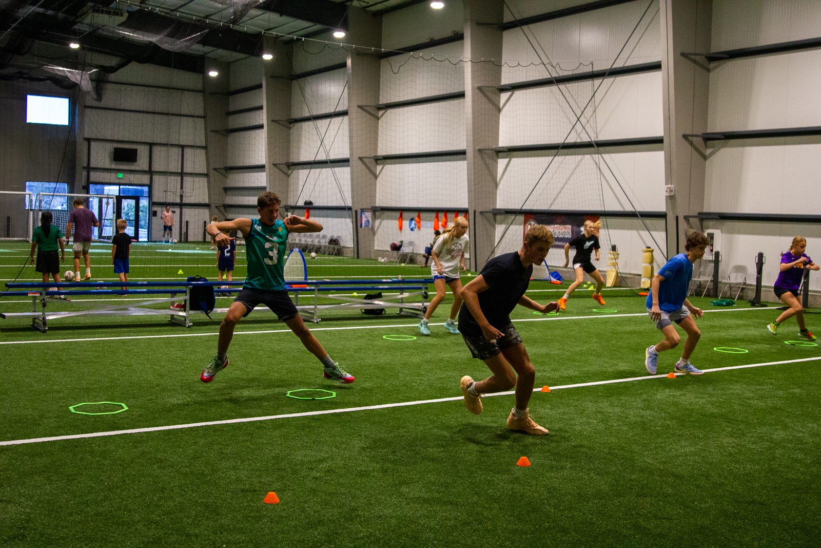 Soccer training on turf